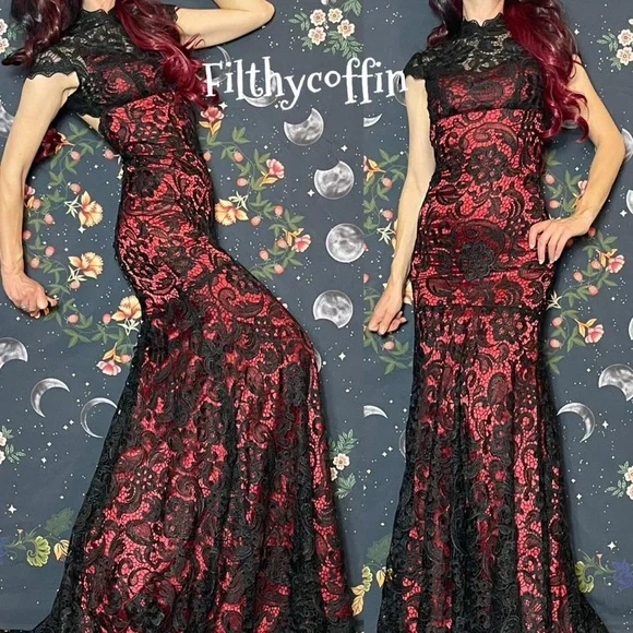 Vintage 90s y2k Vampire Wedding prom dress crochet - Picture 2 of 7